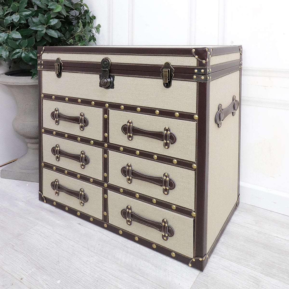 Large Linen Trunk with Drawers