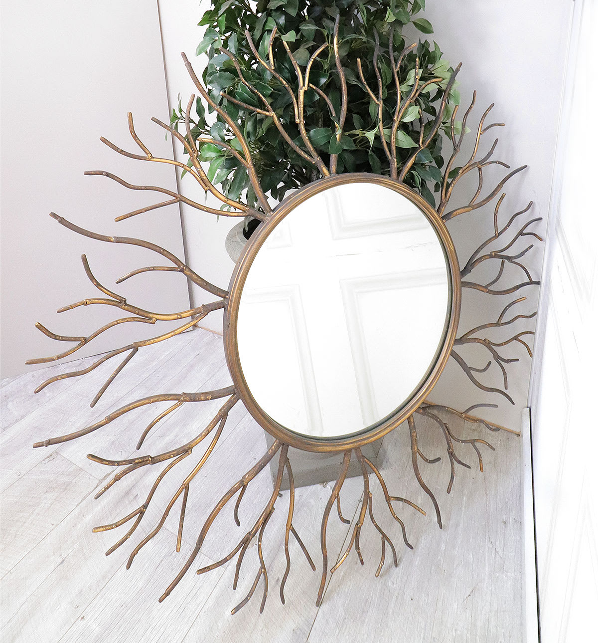 Round Gold Twigs Mirror