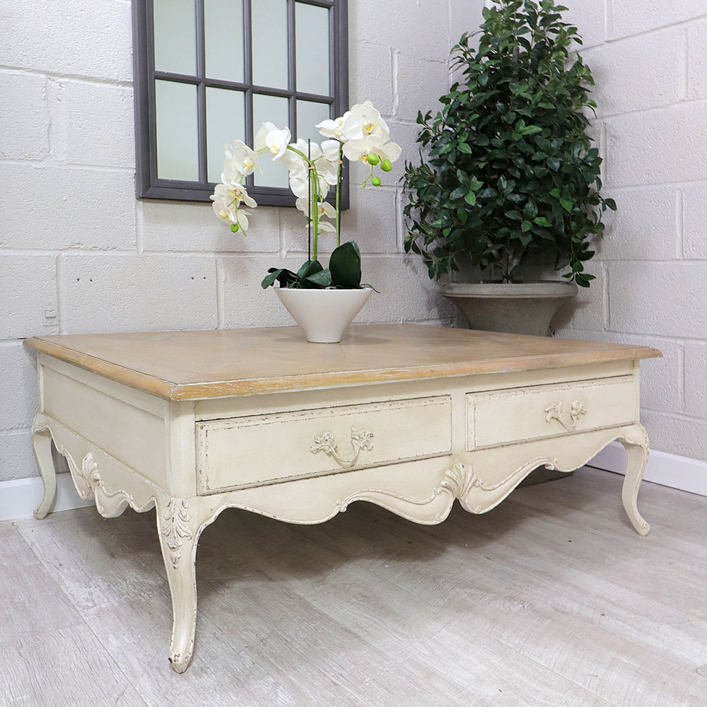 French Style Ivory Coffee Table with Drawers