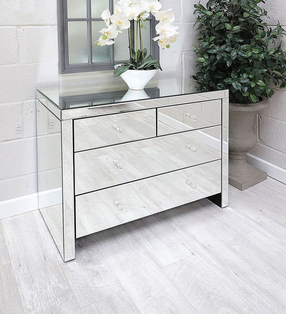 Mirrored Glass 4 Drawer Chest of Drawers
