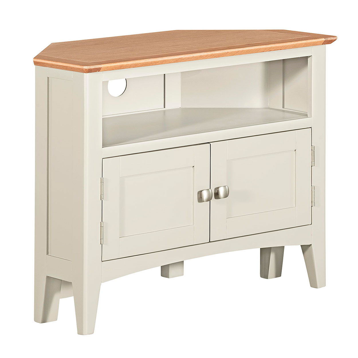 Ribchester Warm White Corner TV Unit Nicky Cornell