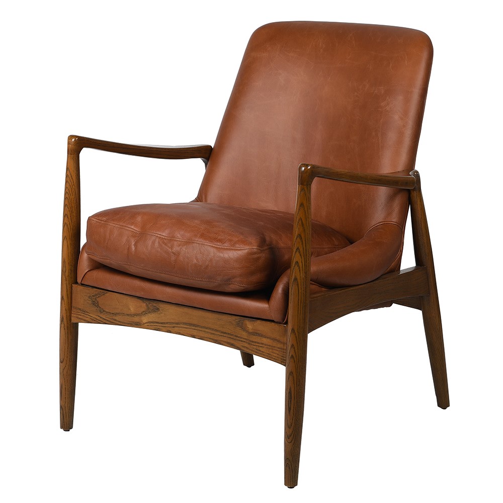 Tan Leather Armchair with Wooden Frame Nicky Cornell