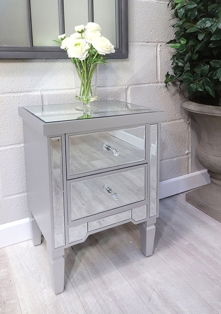 Mirrored Front 2 Drawer Bedside Table Nicky Cornell