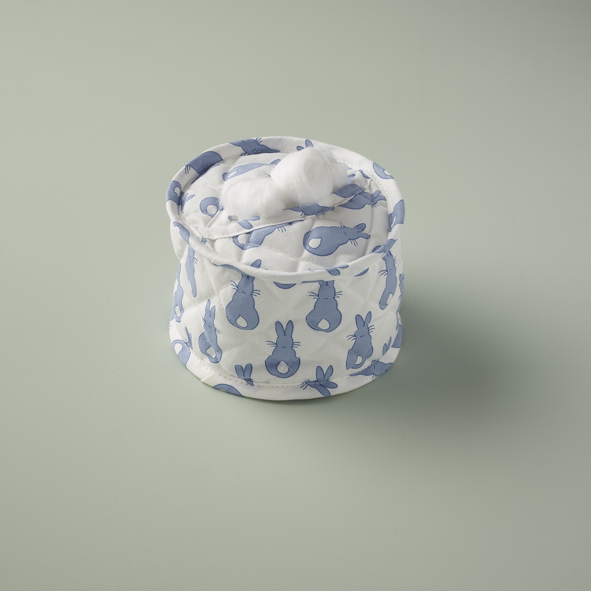 Cotton Wool Holder Rabbit Trellis / Blue