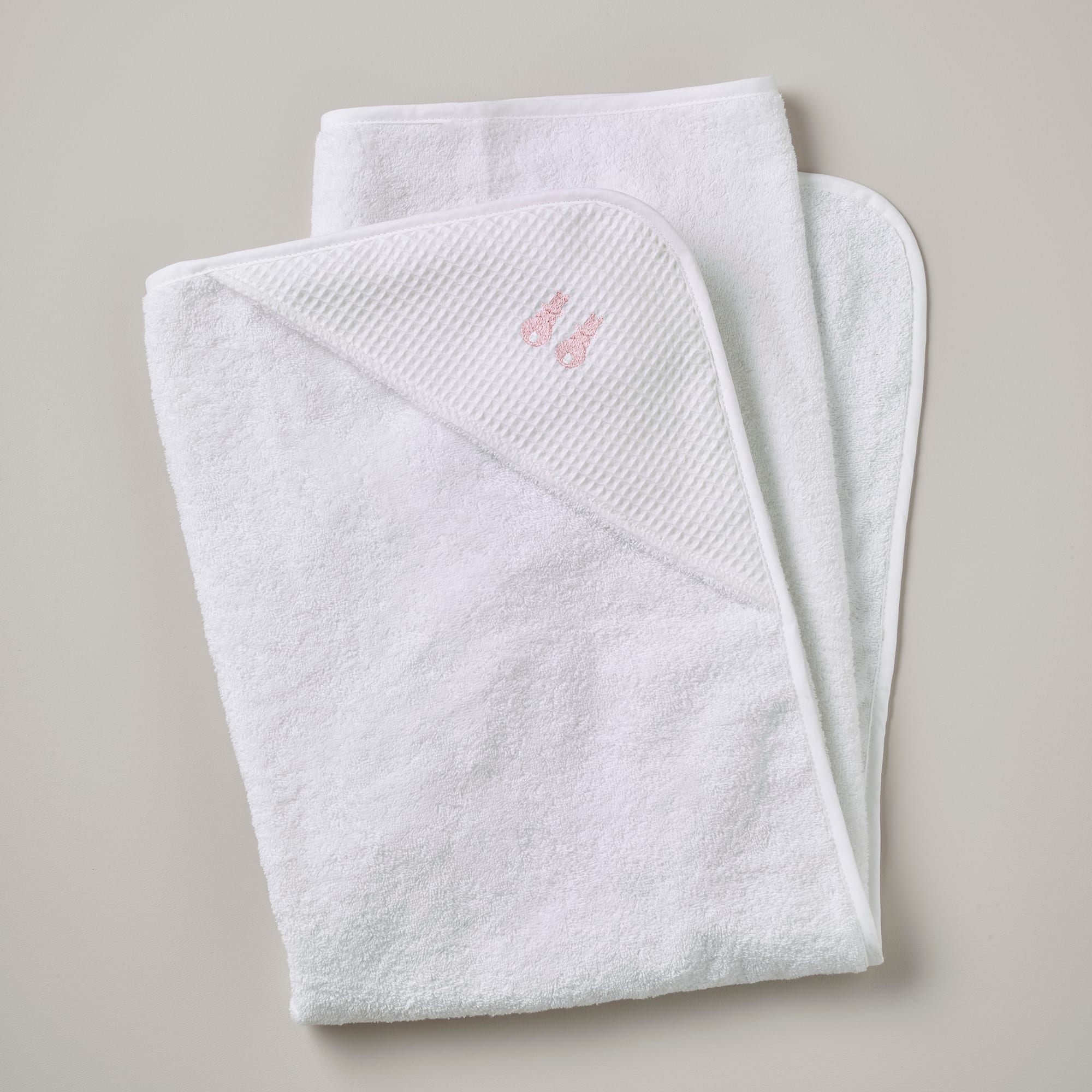 Hooded towel Embroidered Bunny / Pink