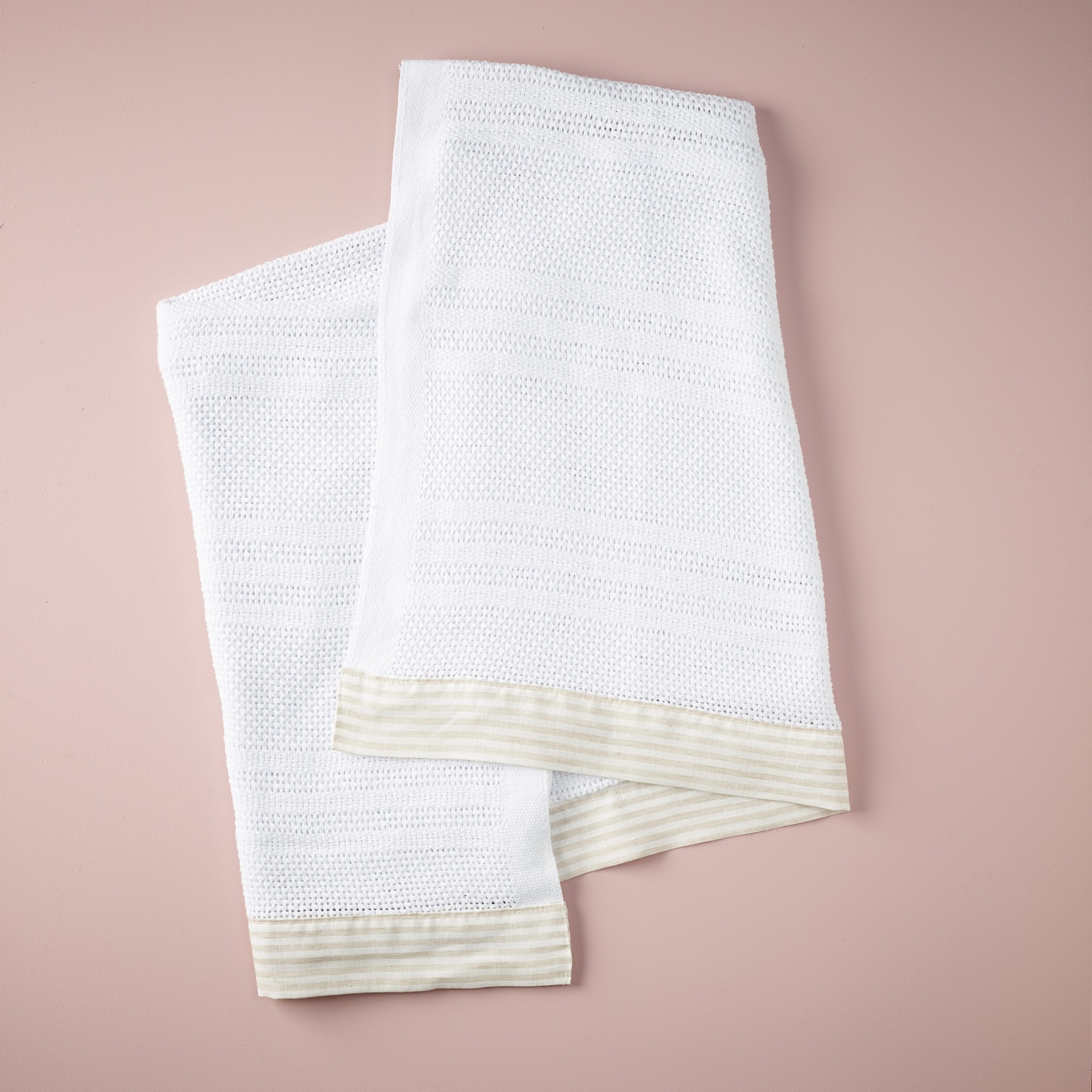 Cellular Cot Blanket Linen Stripe / Beige