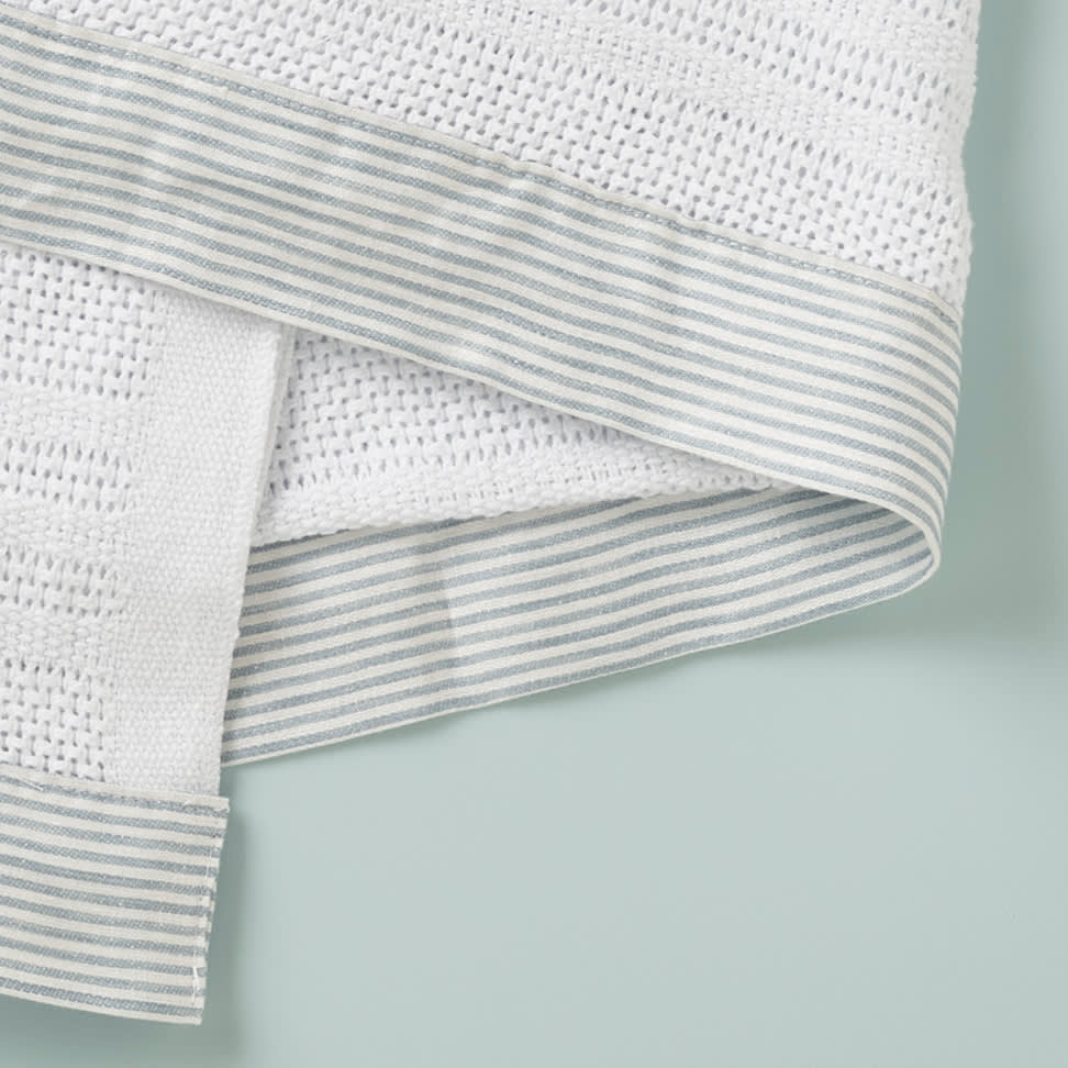 Cellular Cot Blanket Linen Stripe / Blue