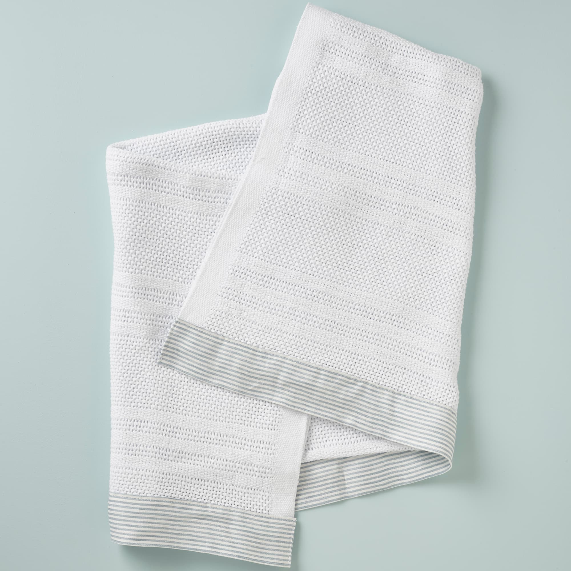 Cellular Cot Blanket Linen Stripe / Blue