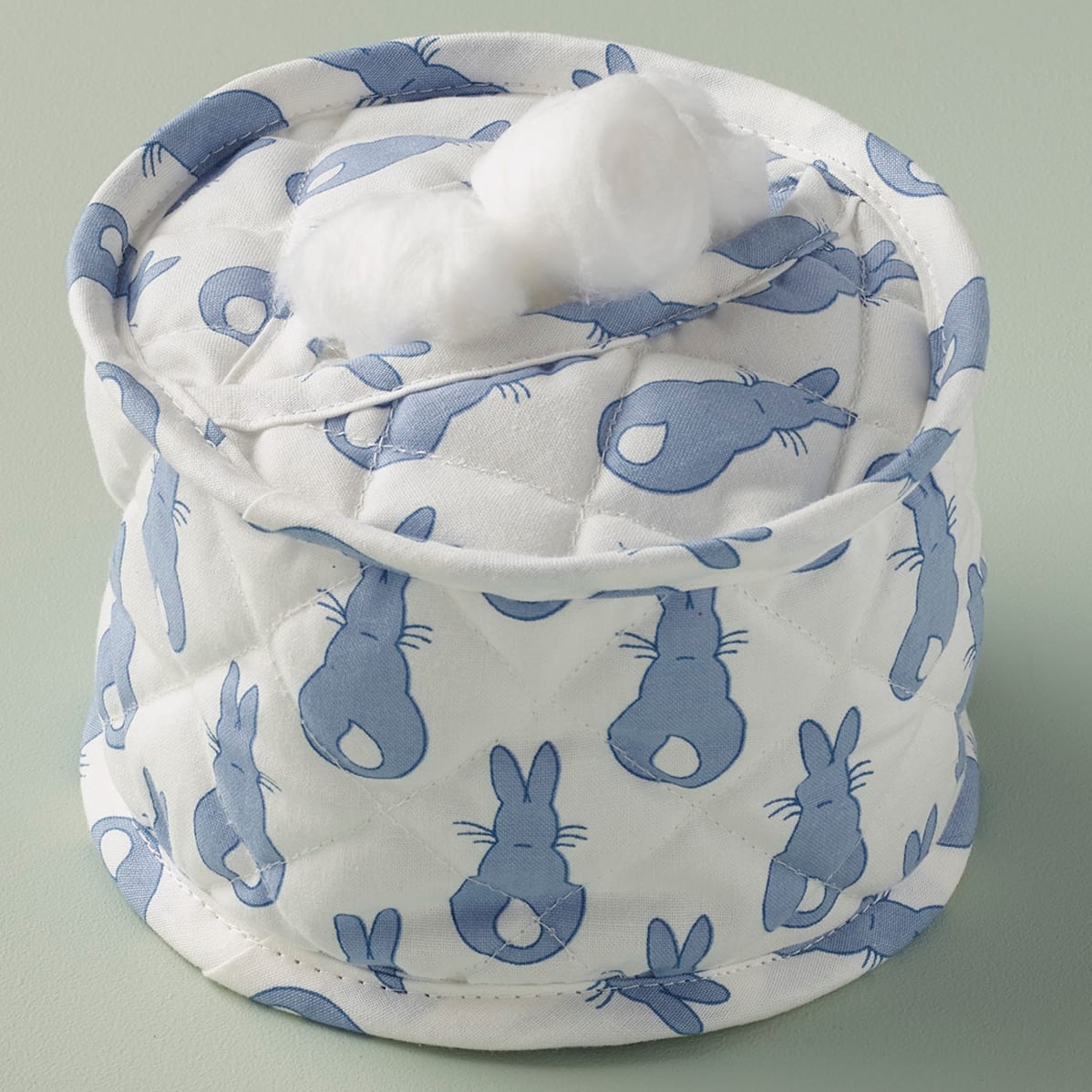 Cotton Wool Holder Rabbit Trellis / Blue