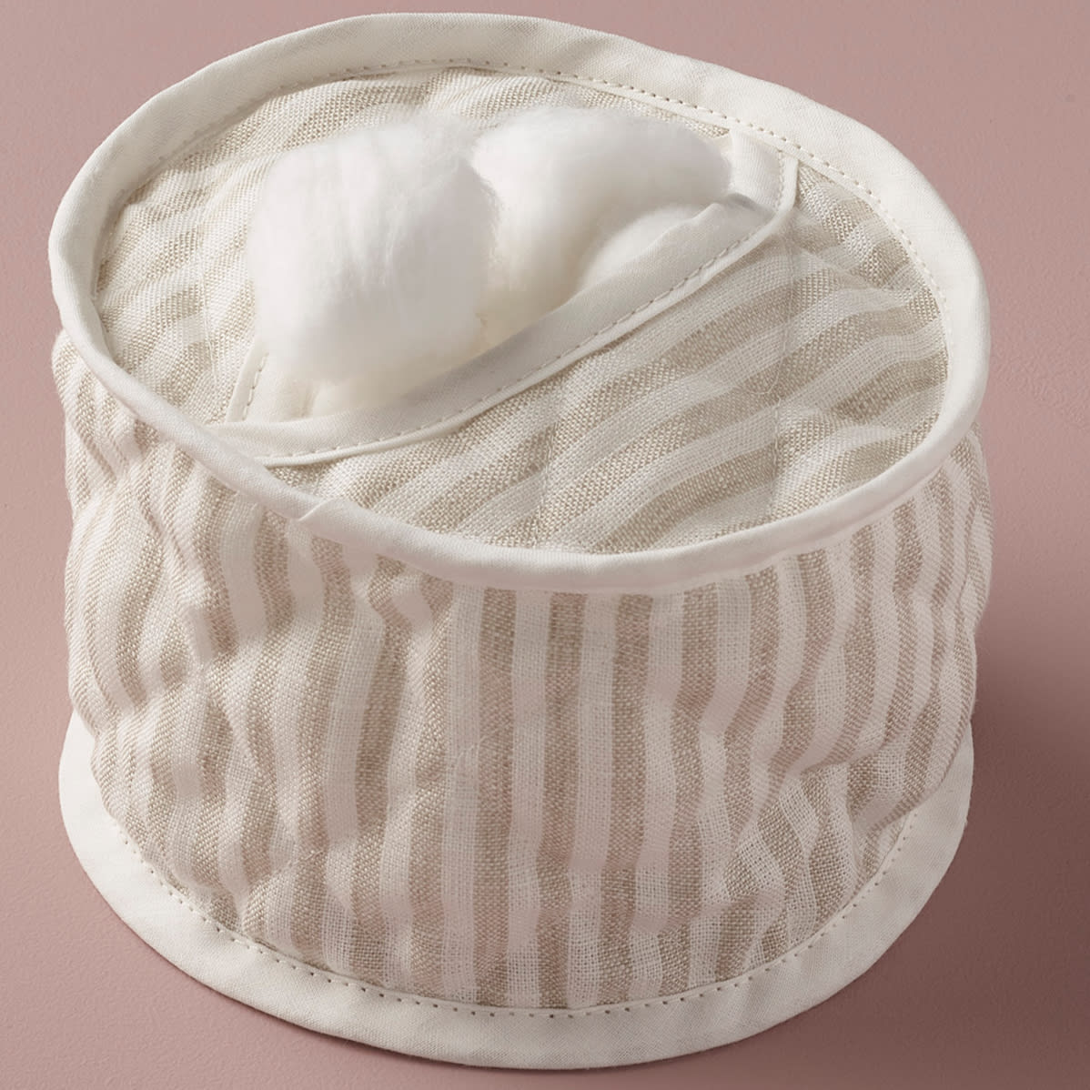 Cotton Wool Holder Linen Stripe / Beige