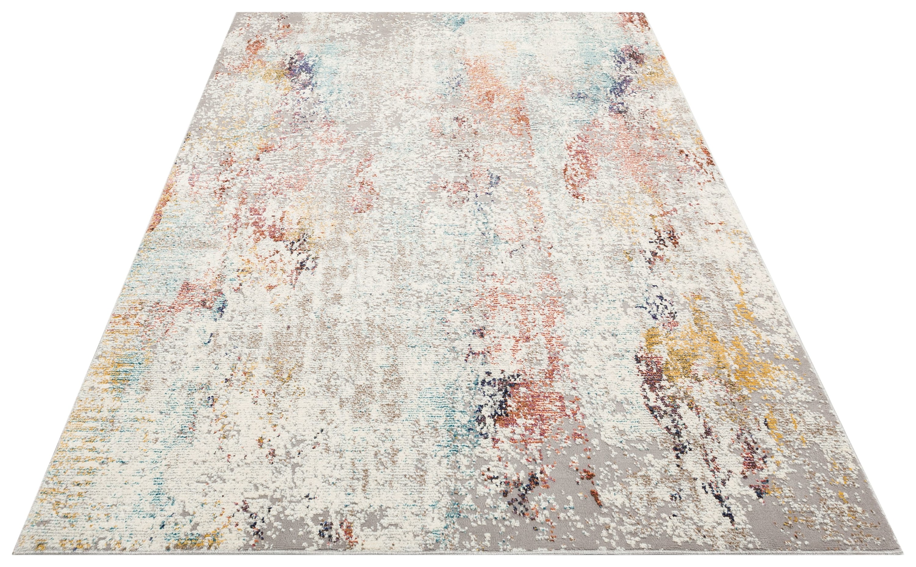 Modern Traditional Living Room Rug Gold Blue Grey Rust Soft Pile