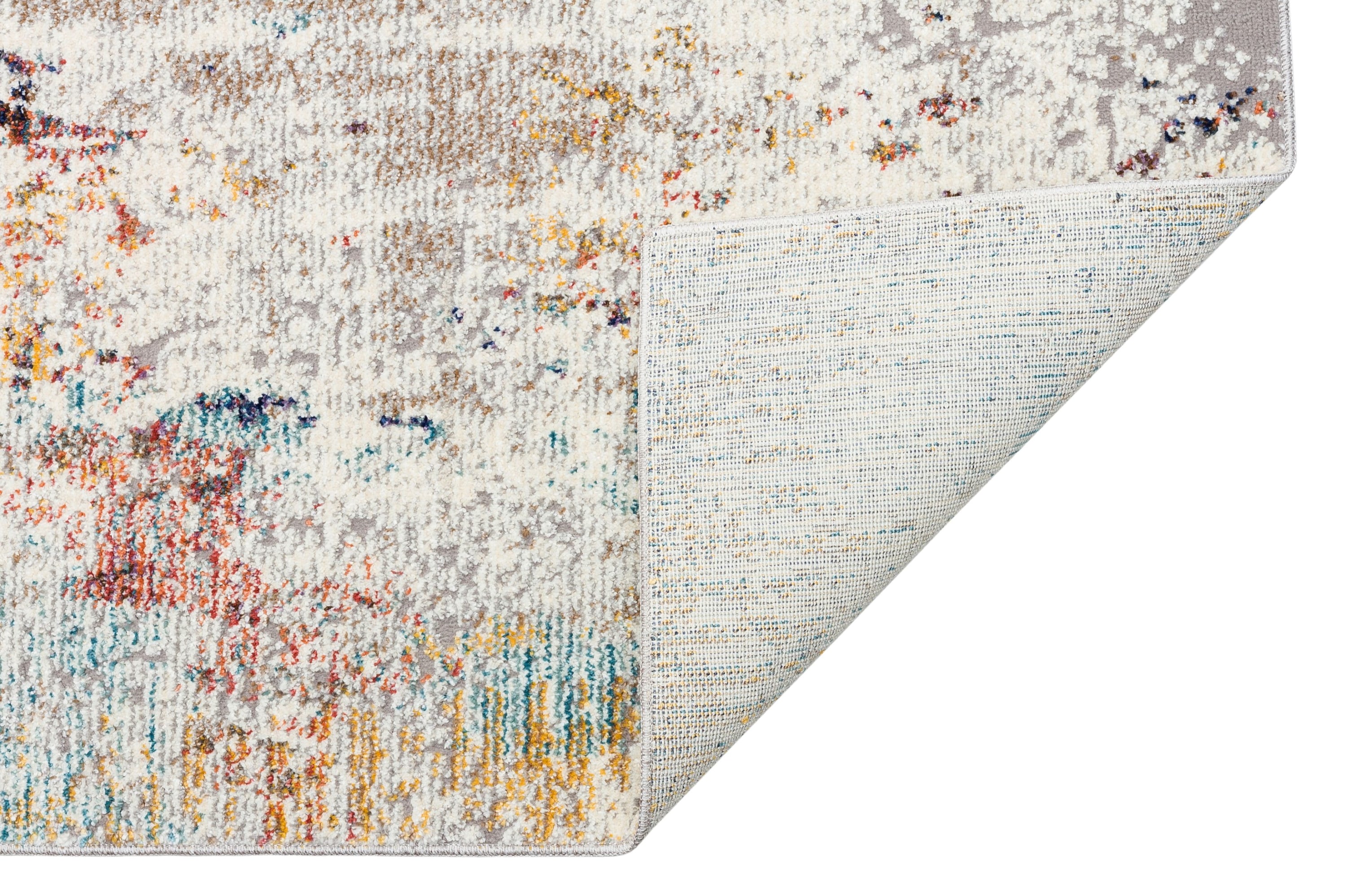 Modern Traditional Living Room Rug Gold Blue Grey Rust Soft Pile