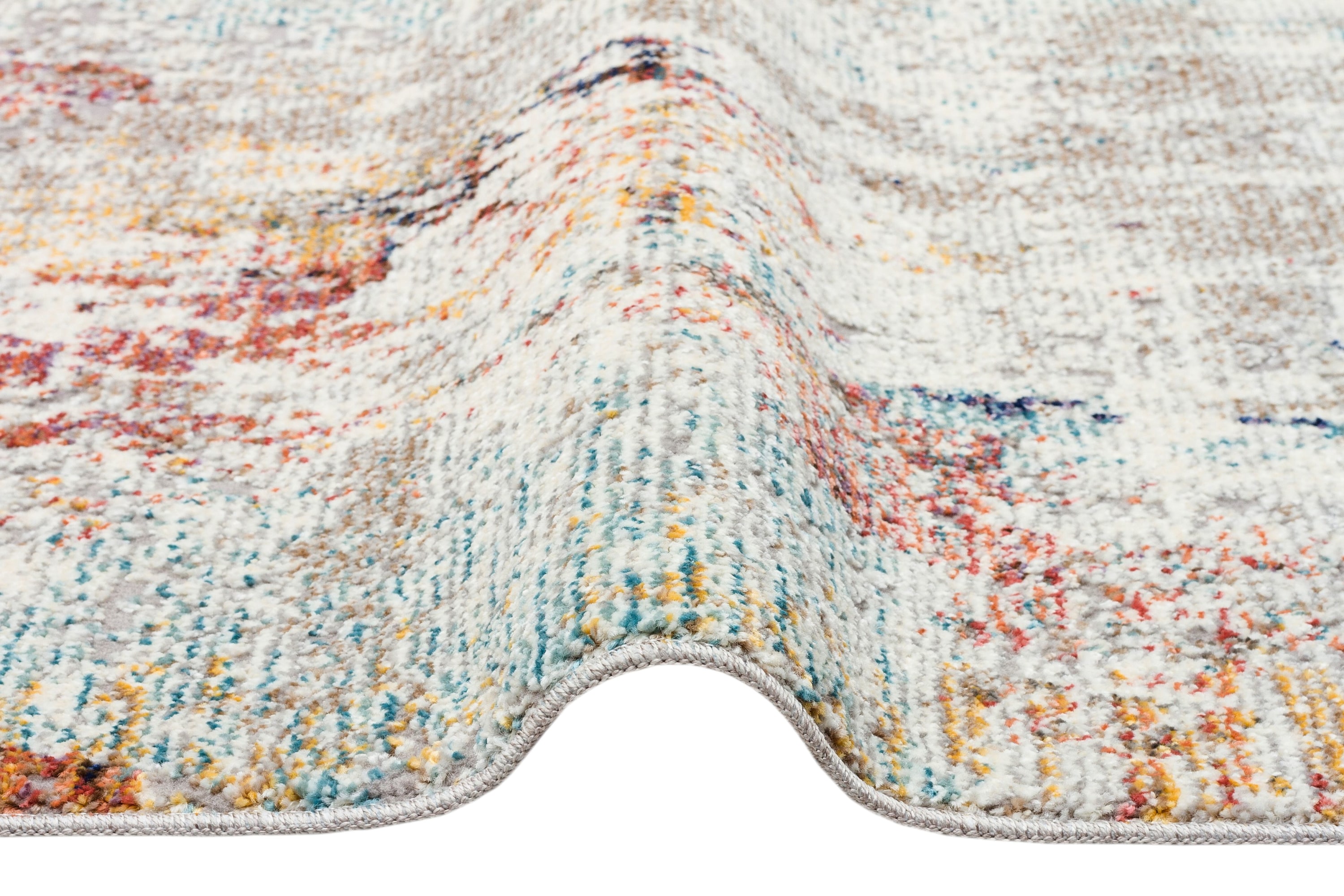 Modern Traditional Living Room Rug Gold Blue Grey Rust Soft Pile