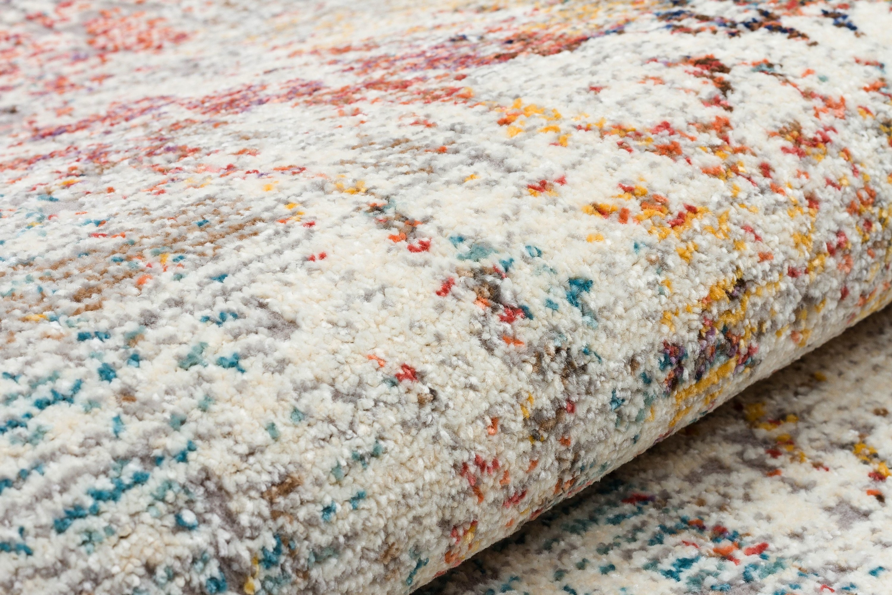 Modern Traditional Living Room Rug Gold Blue Grey Rust Soft Pile