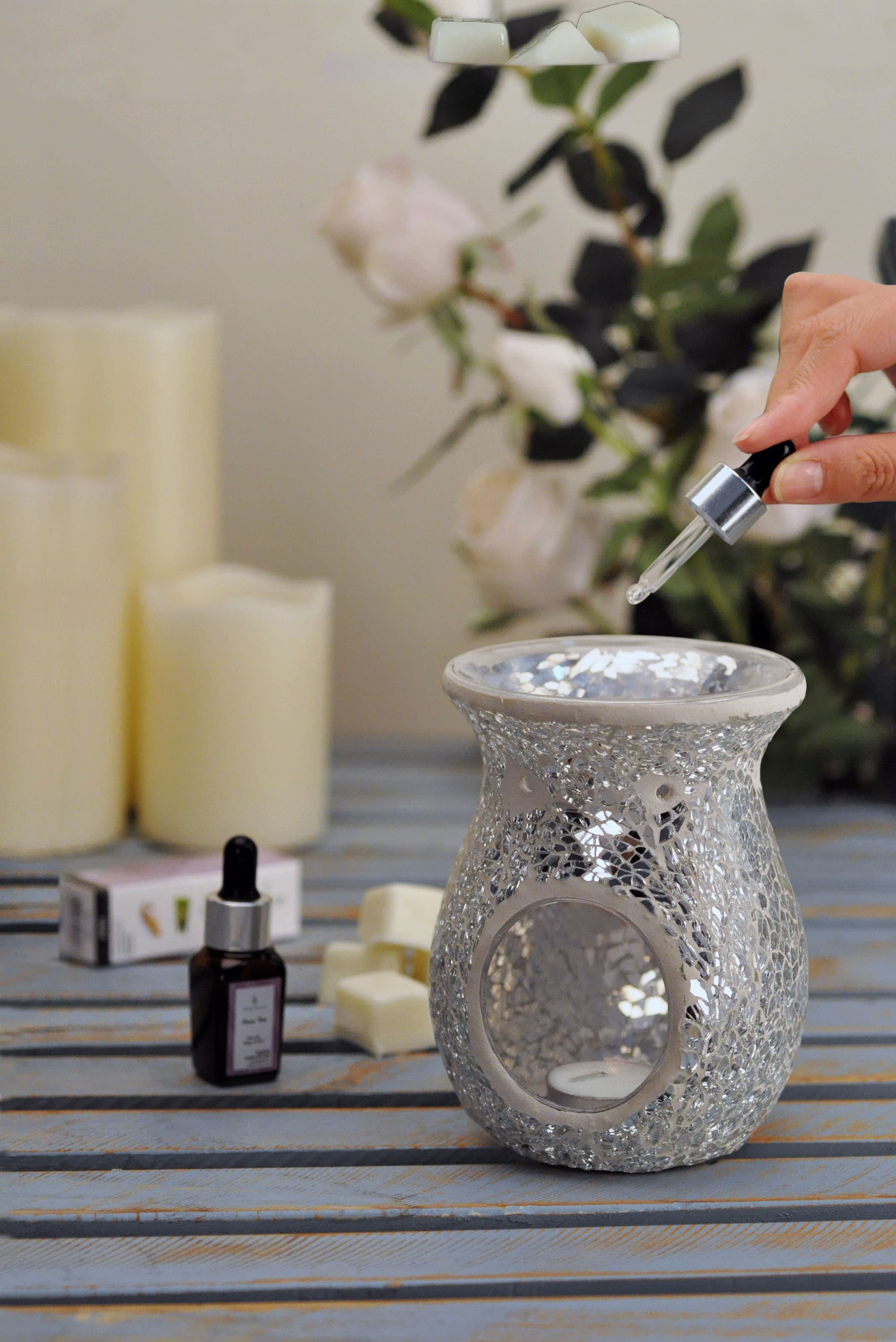 Silver Crackle Tealight Burner