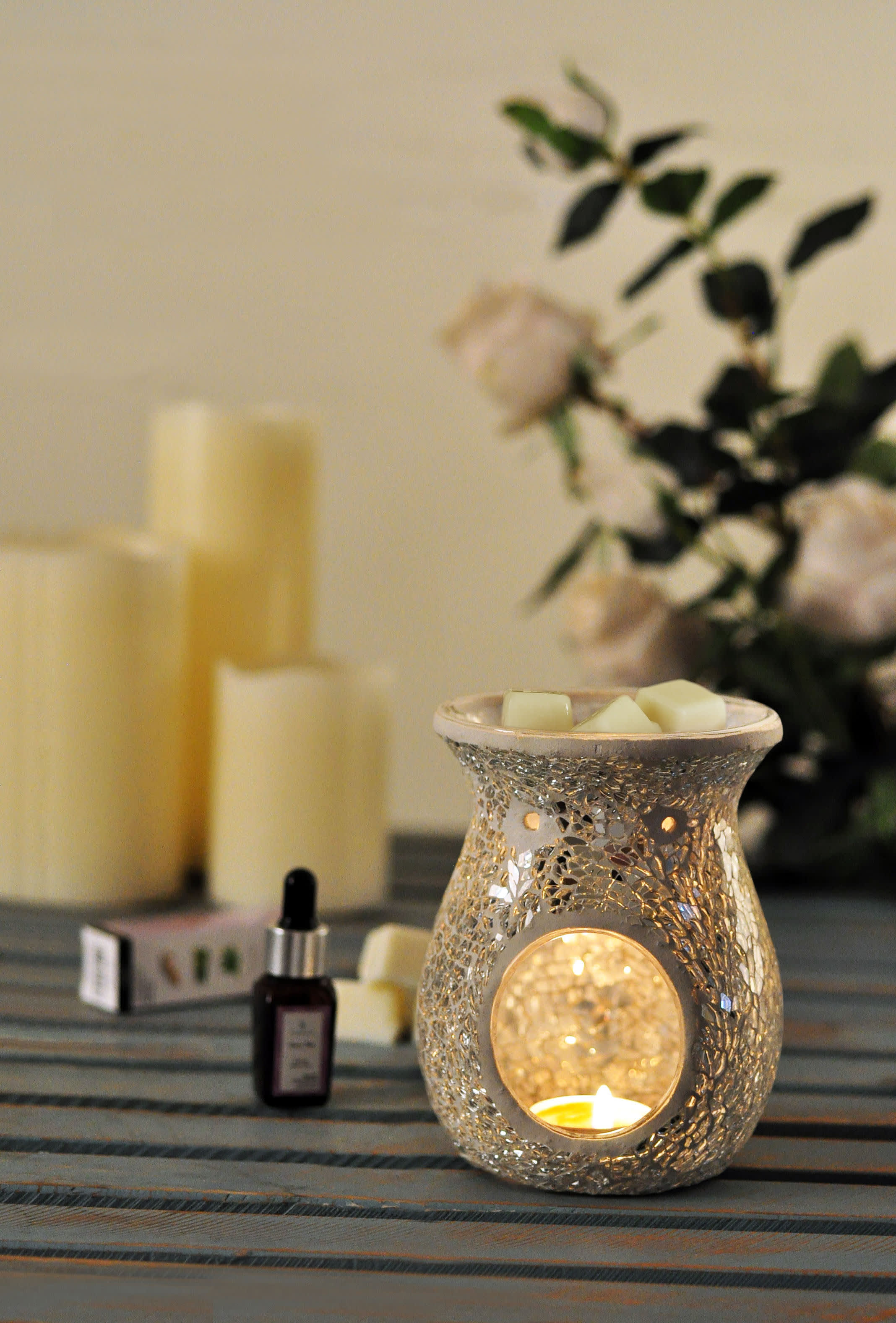 Silver Crackle Tealight Burner