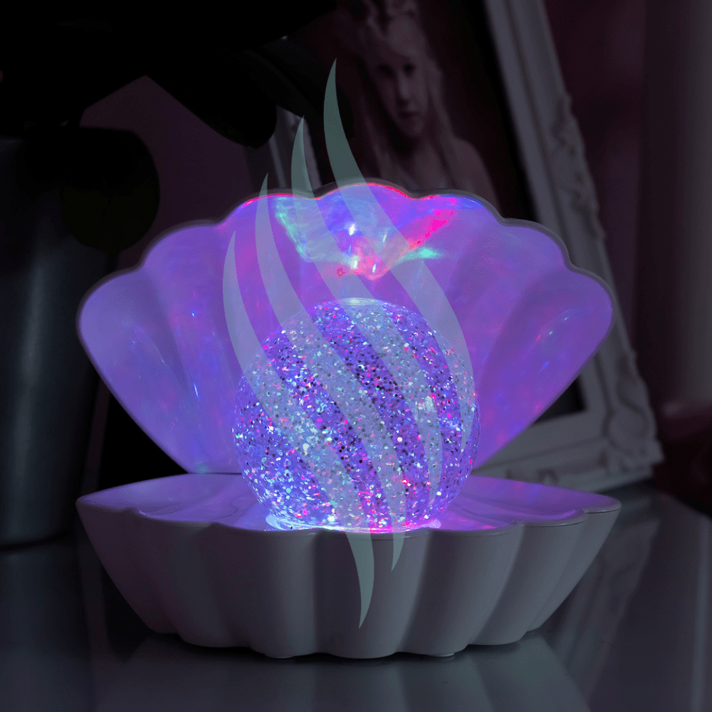 White Colour Changing LED Clam wt Glitter Pearl