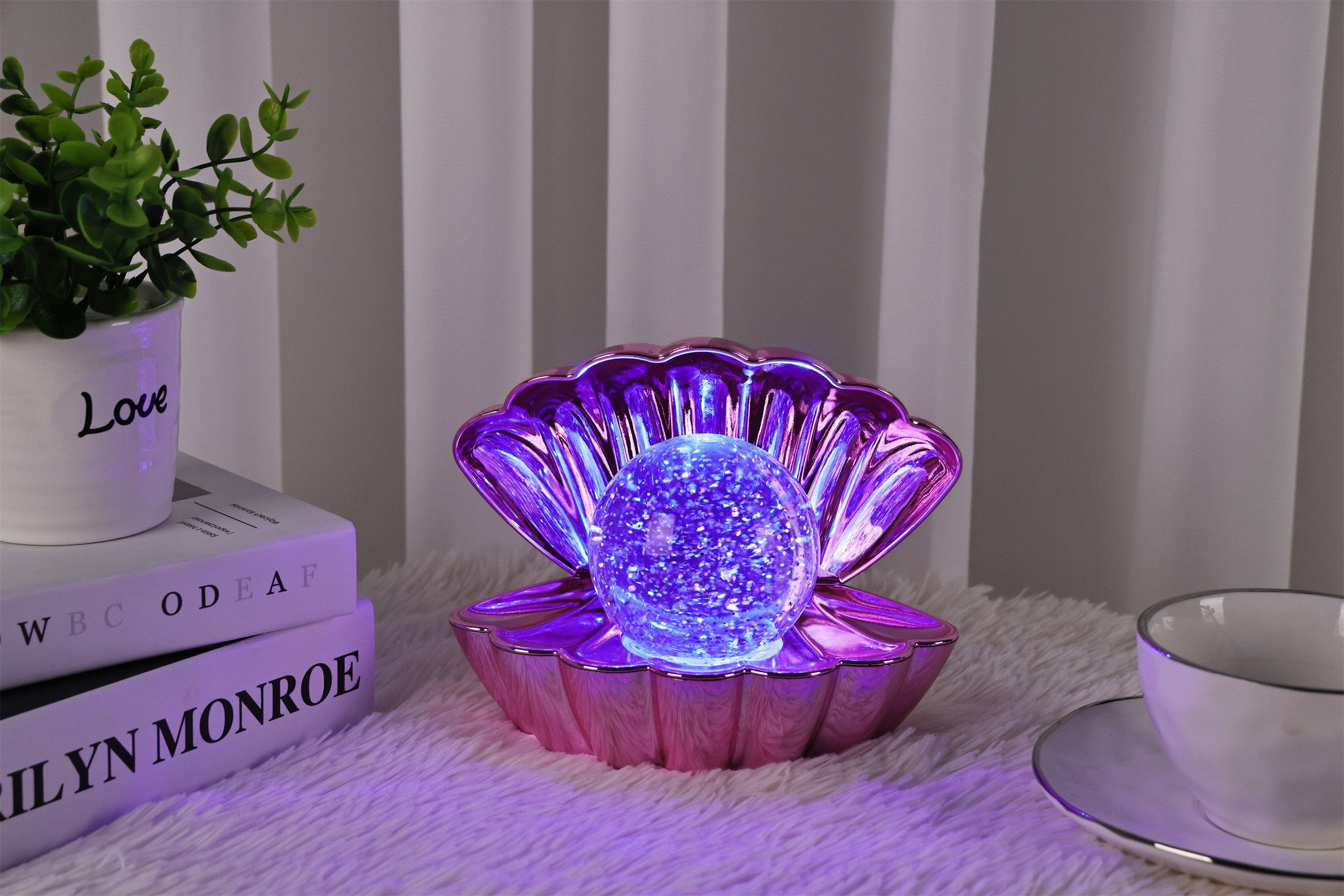 Dnaaz LED-Muschellampe – Farbwechsel, Mit Glitzerperlen, Pink-metallic, USB- Oder Batteriebetrieben