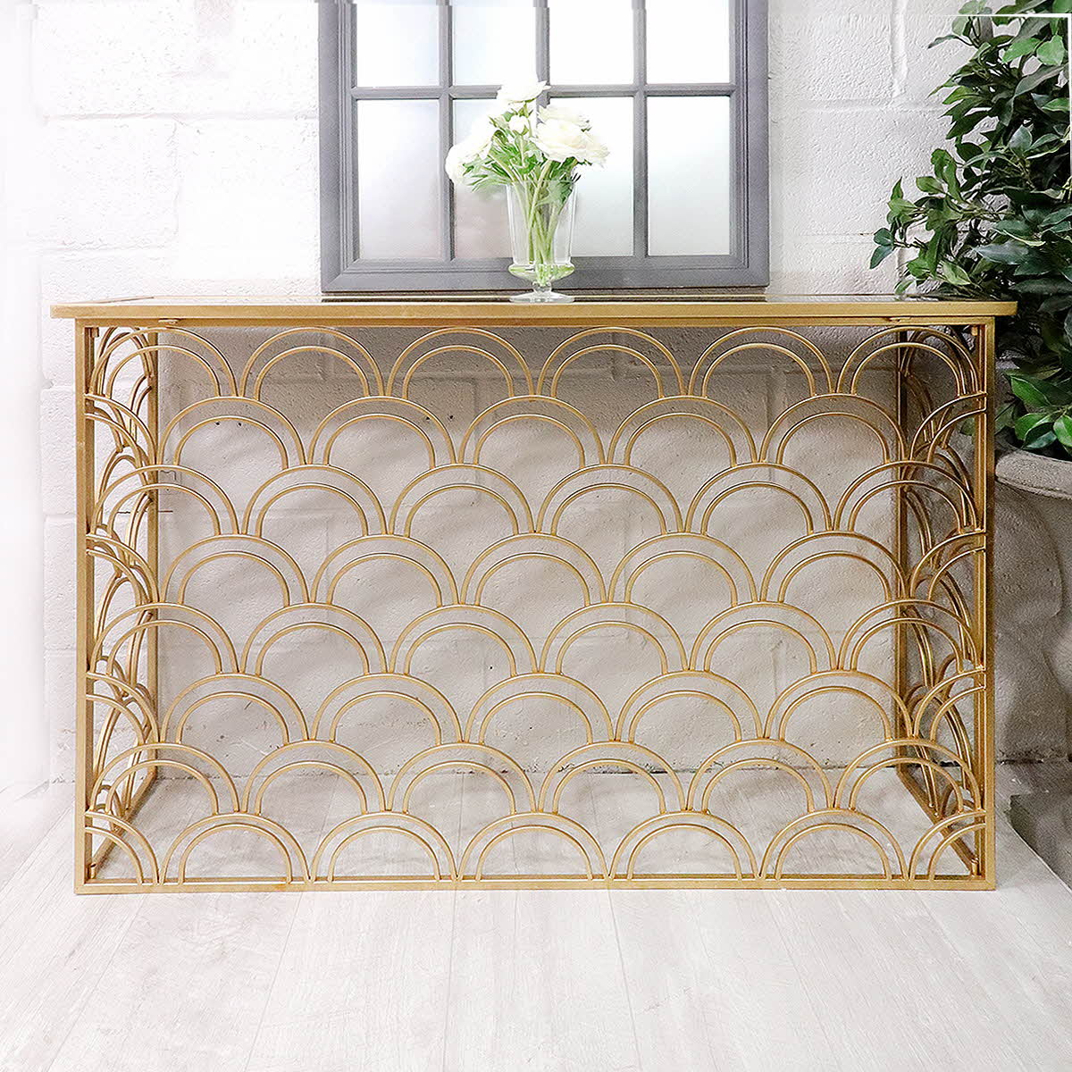 Arches Mirrored Top Gold Hall Console Table | Nicky Cornell