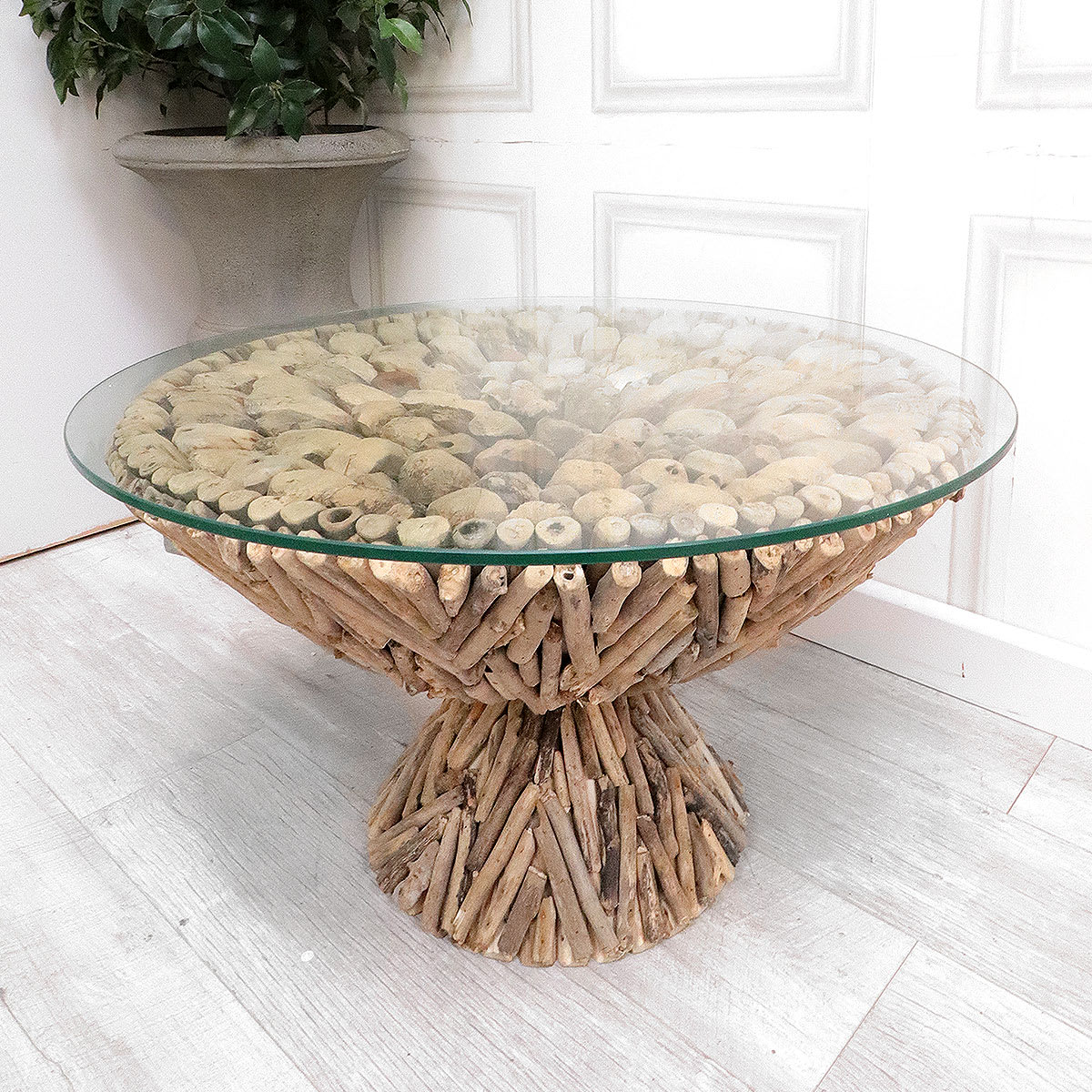 Round Driftwood Glass Top Coffee Table Nicky Cornell