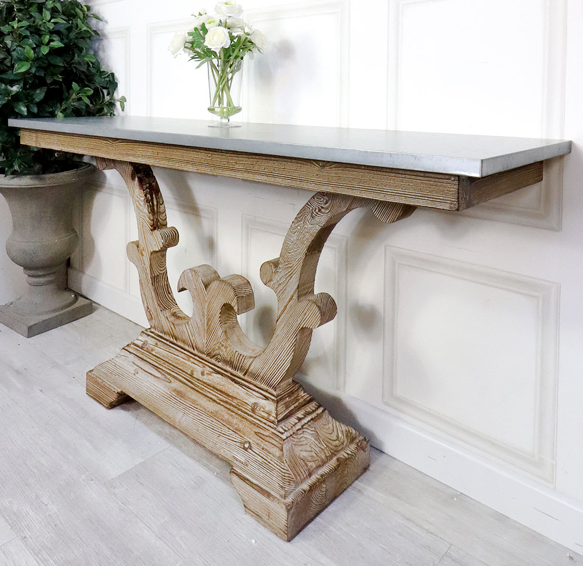 Ornate Base Zinc Top Hall Console Table Nicky Cornell