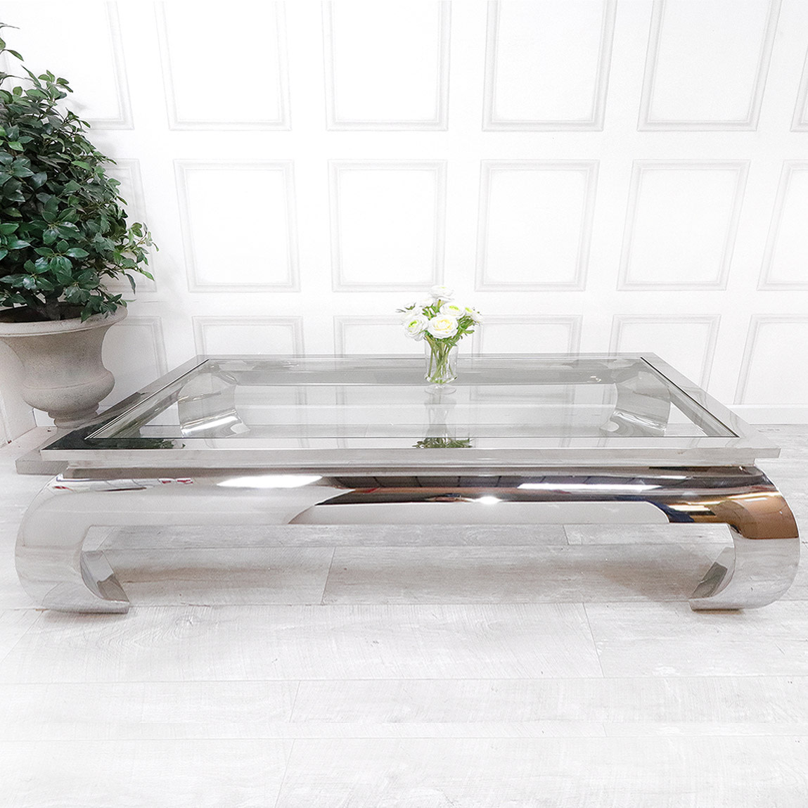 Sloane Chrome Glass Top Large Coffee Table Nicky Cornell