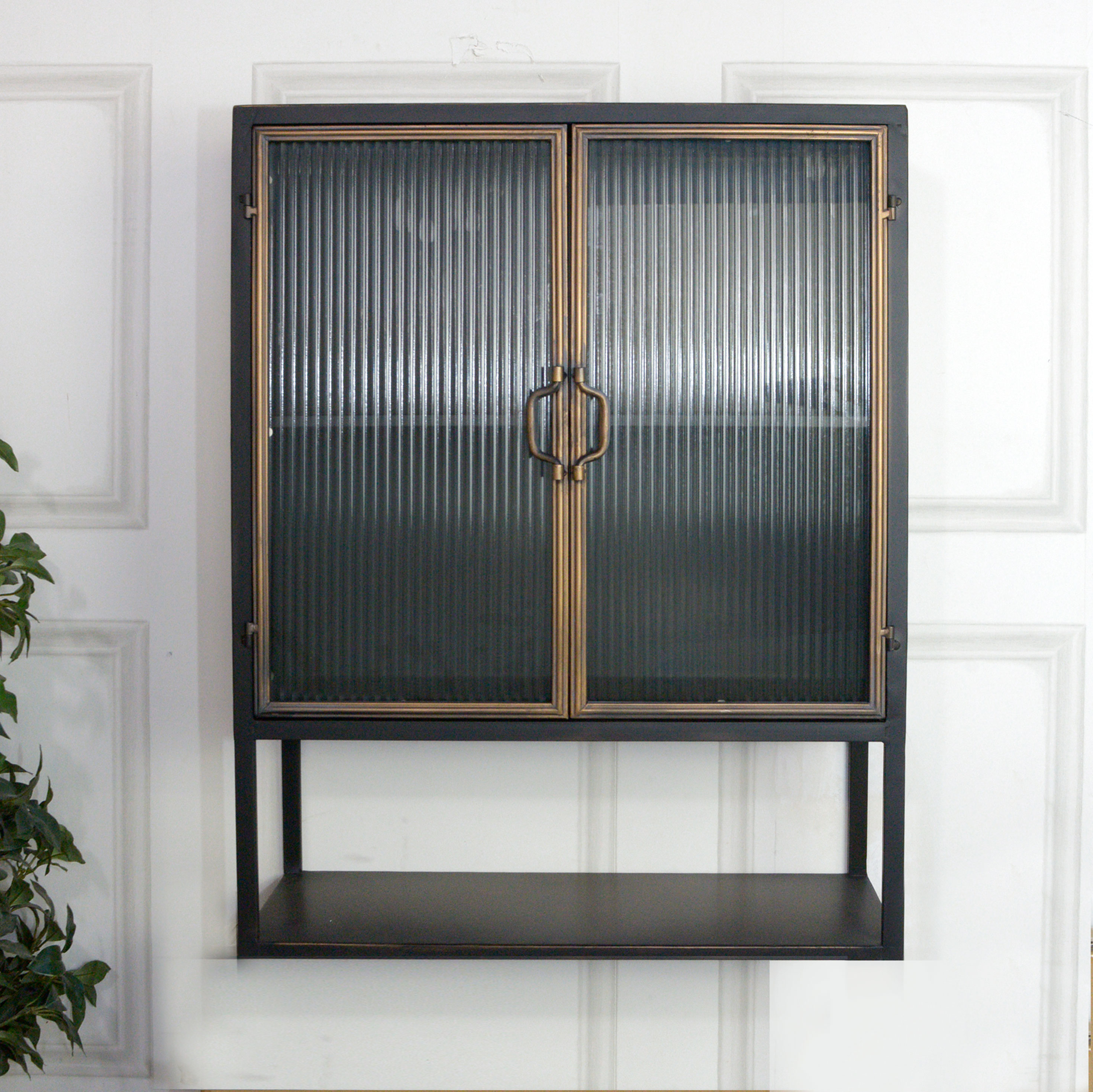 Black Metal and Glass Wall with Shelf Nicky Cornell