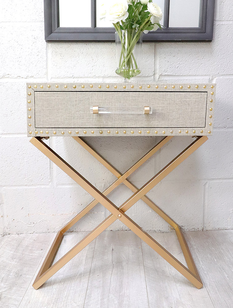 Cross Leg with Studs 1 Drawer Bedside Table Nicky Cornell