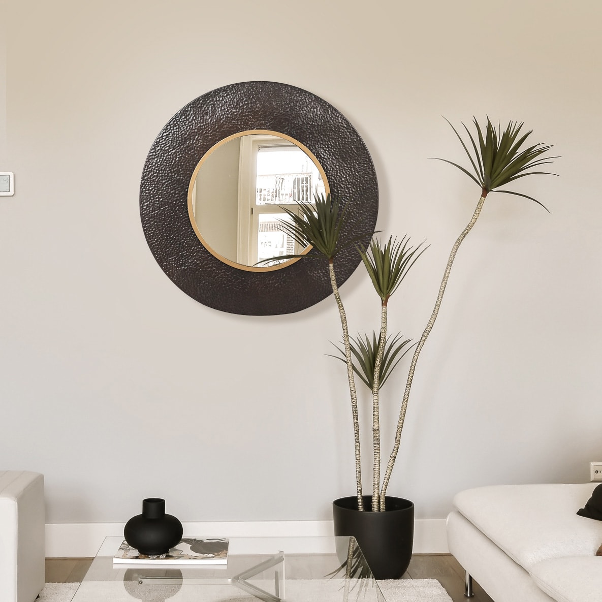 Cocoa Textured Round Wall Mirror | Nicky Cornell