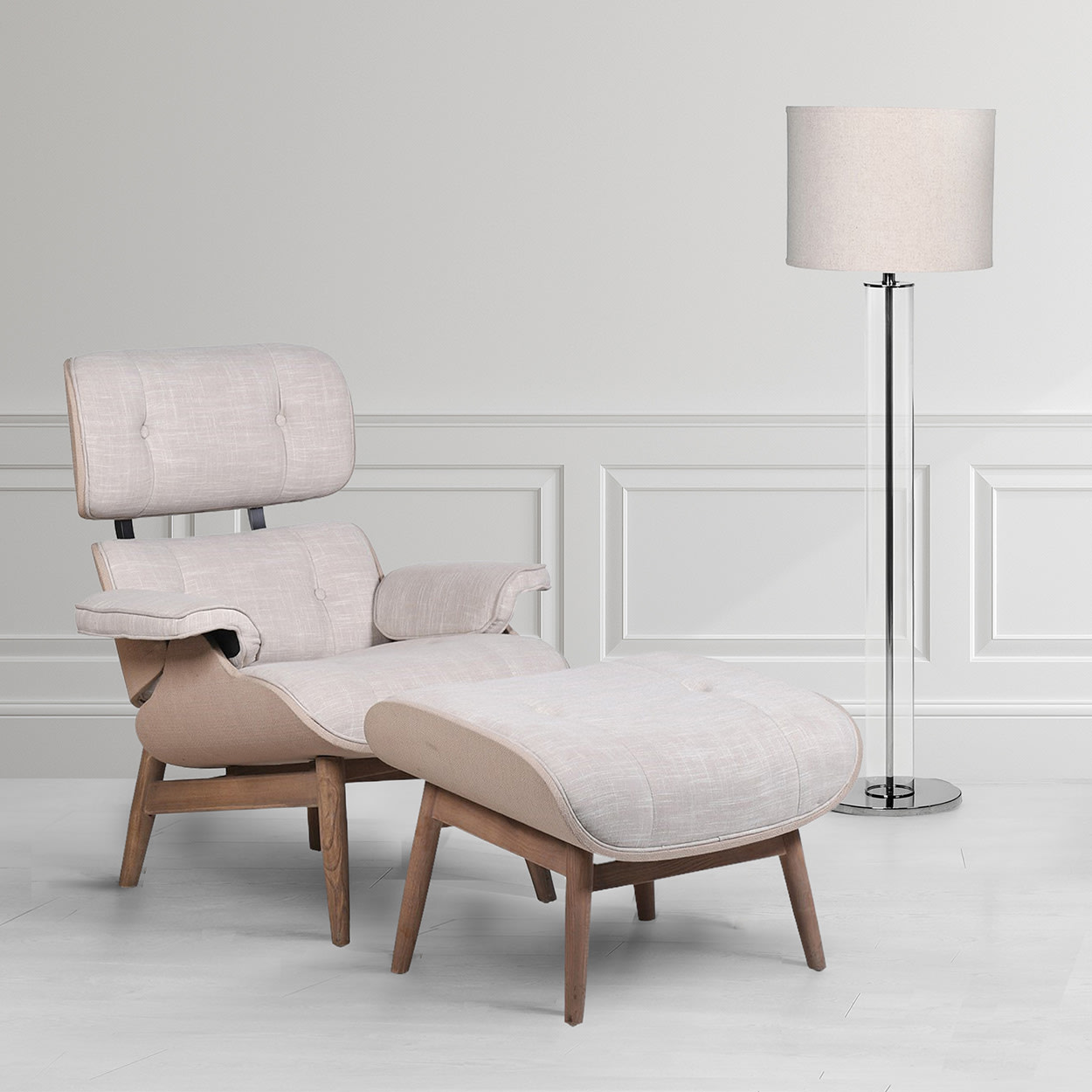 Linen Lounge Chair with Stool Nicky Cornell