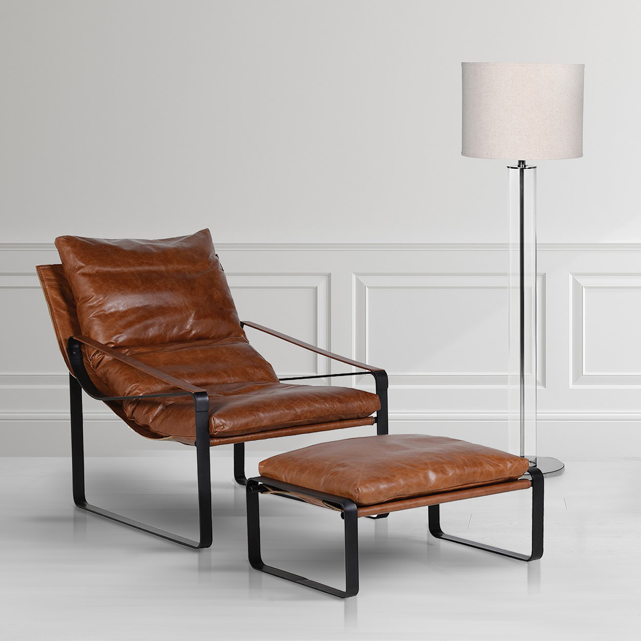Brown Leather Relax Chair and Stool Nicky Cornell