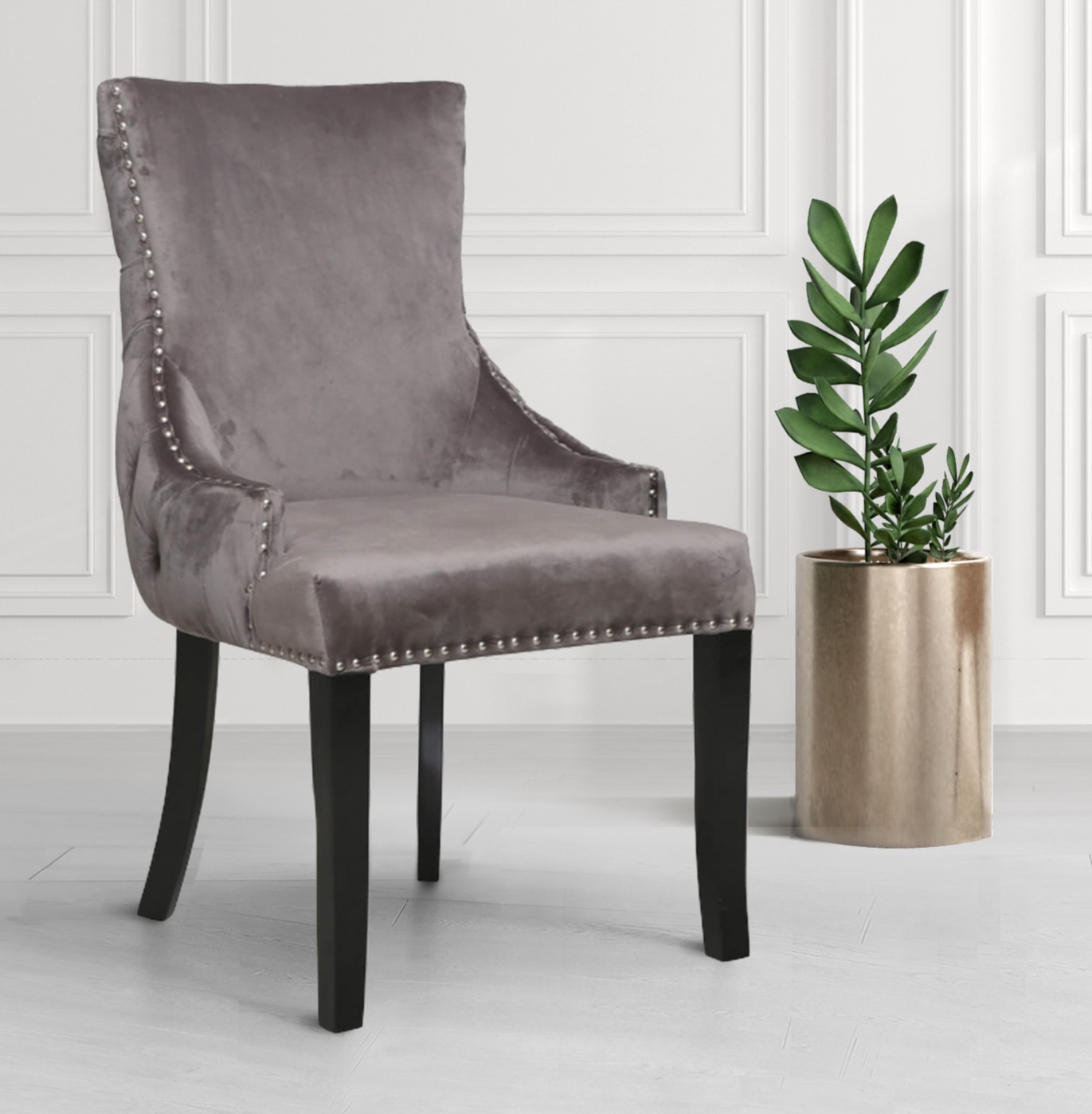 Coco Buttoned Curved Back Grey Velvet Dining Chair Nicky Cornell