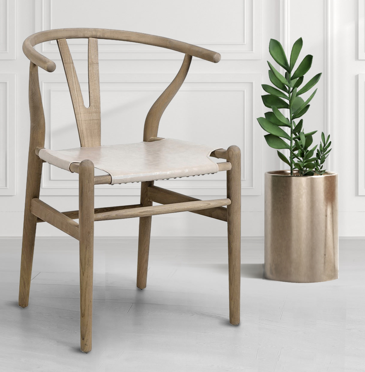 Grey Faux Leather Wishbone Dining Chair Nicky Cornell