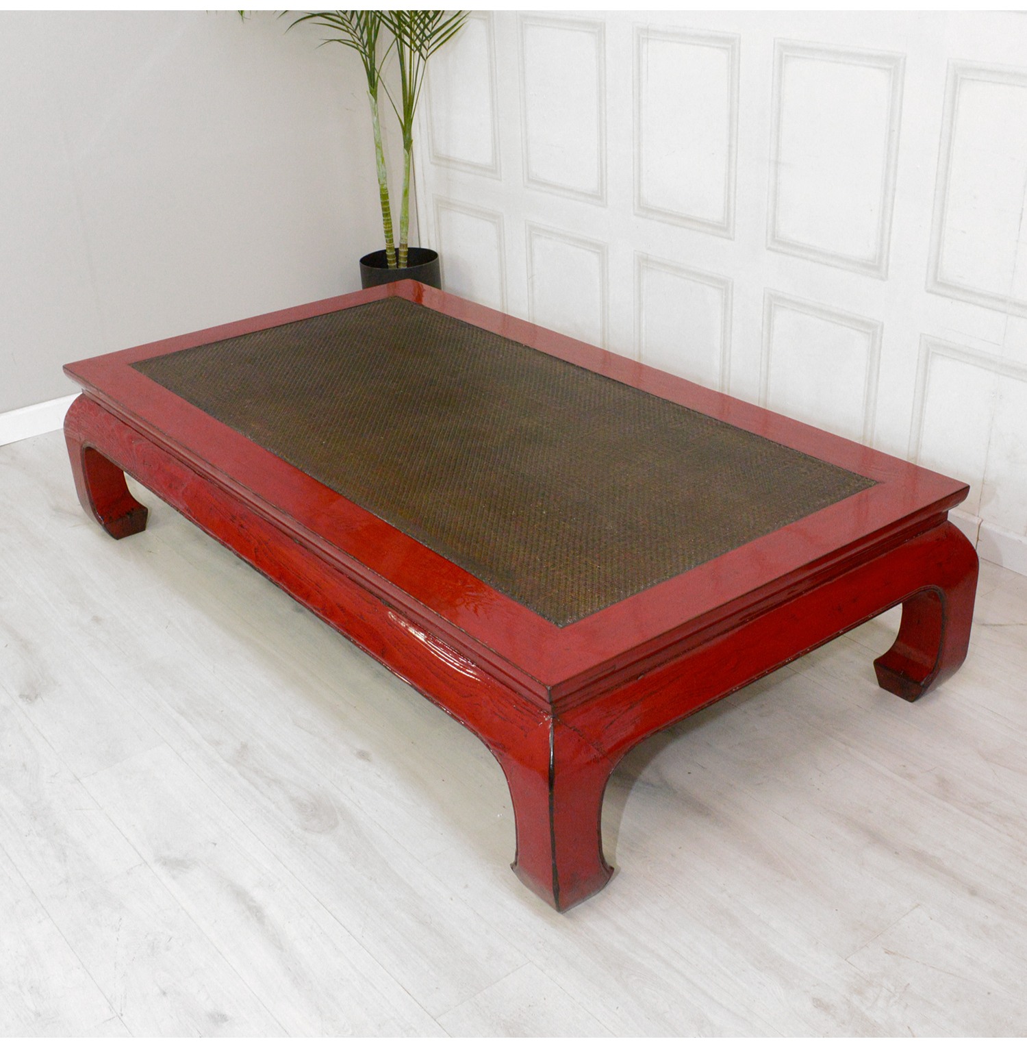 Oriental Style Red Coffee Table with Rattan Top | Nicky Cornell