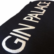 Gin Palace embroidered black cushion with duck foam pad