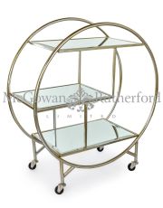 Antique Silver/Champagne Leaf Metal Bar Trolley with Mirror Shelves (*S.P.A.*)