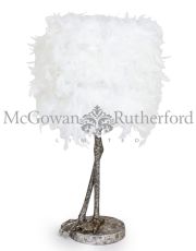 Antique Silver Large Bird Leg Table Lamp with White ...