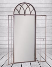 Antiqued Iron Tall Arch Window Metal Mirror