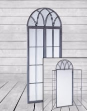 Antiqued Lead Grey Iron Tall Arch Window Metal Mirror