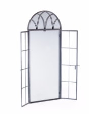 Antiqued Lead Grey Iron Tall Arch Window Metal Mirror