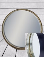 Large Black and Pewter Deep Framed Cylinder Mirror