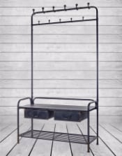 Black Metal "Verne" Coat Rack Bench