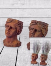 Set of 2 Antiqued Rusted Classical Head Planters