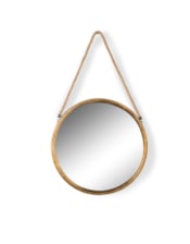 Small Round Gold Metal Mirror on Hanging Rope with Hook