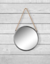 Small Round Silver/Champagne Metal Mirror on Hanging Rope with Hook