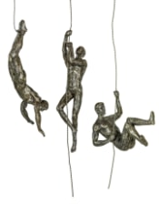 Set of 3 Antique Silver Abseiling Men Wall Figures