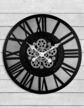 Large Black Skeleton Backlit Moving Gears Wall Clock