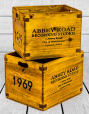 Set of 2 Antiqued Wooden "Abbey Road" LP Record Storage Boxes