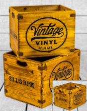 Set of 2 Antiqued Wooden "Vintage Vinyl" LP Record Storage Boxes