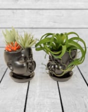 Set of 2 Black Ceramic Baby Face Pots/Vases